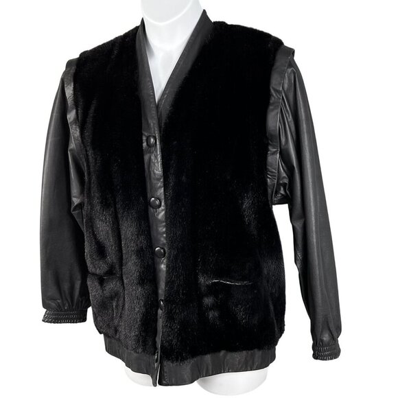 VTG Adolph Schuman For Lilli Ann L Leather Faux Fur Zip-Off Sleeve Vest Jacket - Picture 1 of 16